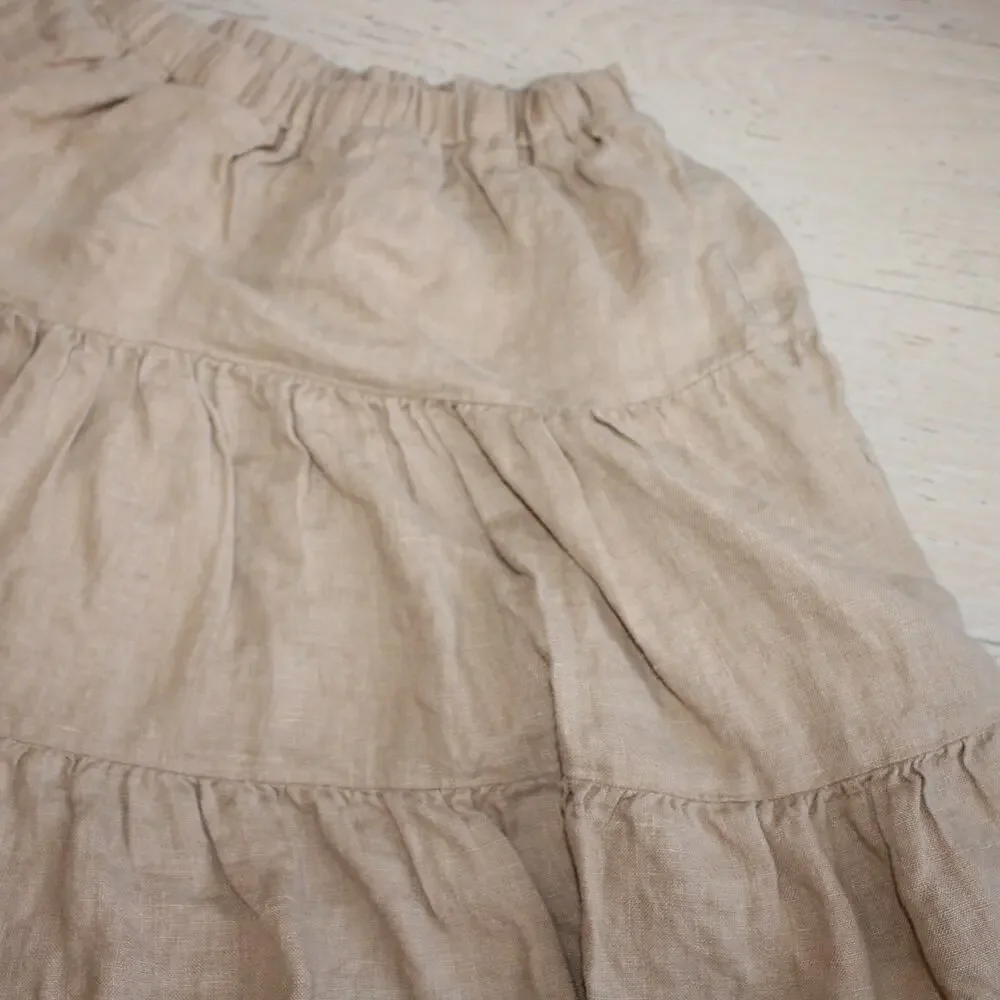 NOCTURNE -NwoT- Tiered Linen Beige Ruffle Mini Skirt | Small - Picture 3 of 8